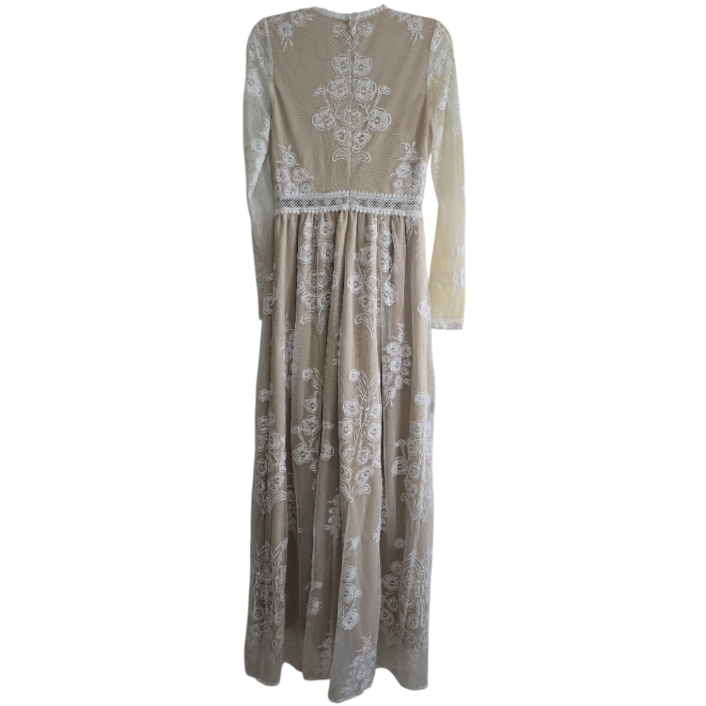 Jaus Tallulah Maxi Dress in Ivory/Nude Small Plunging Neck Lace Wedding Bride - Picture 7 of 10